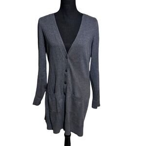 Kersh Essentials Gray Long Line Button Cardigan Sweater Women's XL